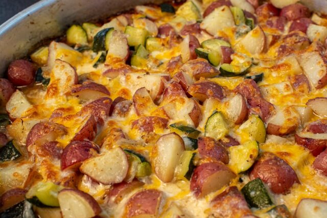 Roasted Red Garlic Potatoes with Zucchini